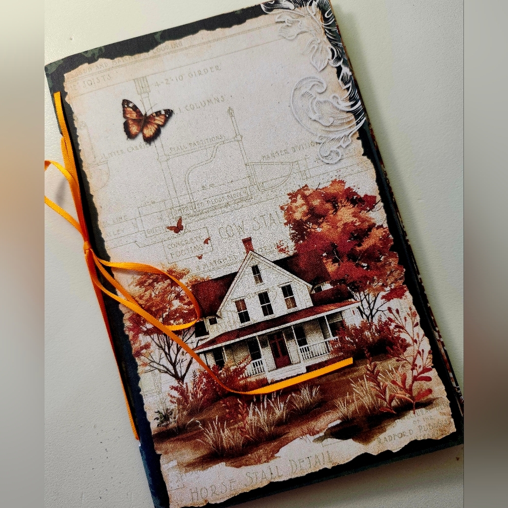 Junk Journal Booklet  "FARMHOUSE FALL" Handmade Lg 8.5"x5.5" 40pgs Autumn